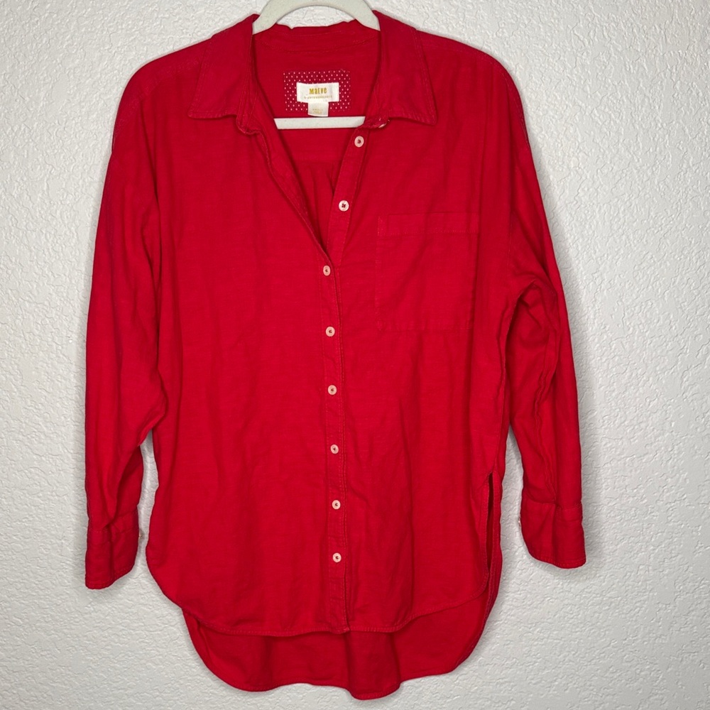 Anthropologie Red Button-Down Shirt - Picture 3 of 11